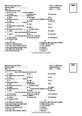 Đề kiểm tra 15p môn Tiếng anh lớp 7 - Năm học 2016-2017 - Trường THCS Bình An